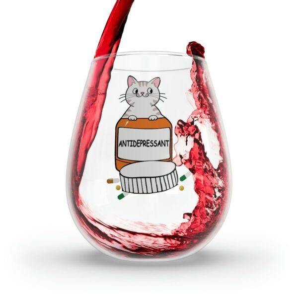 Cheerful Cat Antidepressant Stemless Wine Glass, 11.75oz