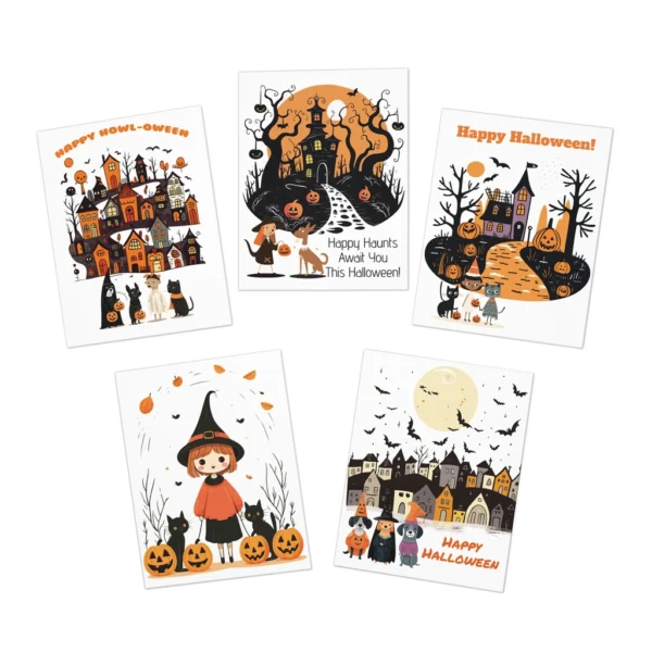 Set of Halloween-themed greeting cards.