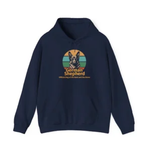 Navy hoodie with German Shepherd design.