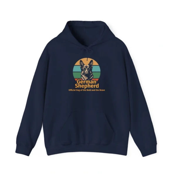 Navy hoodie with German Shepherd design.