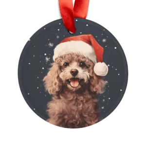 Poodle with Santa hat Christmas ornament