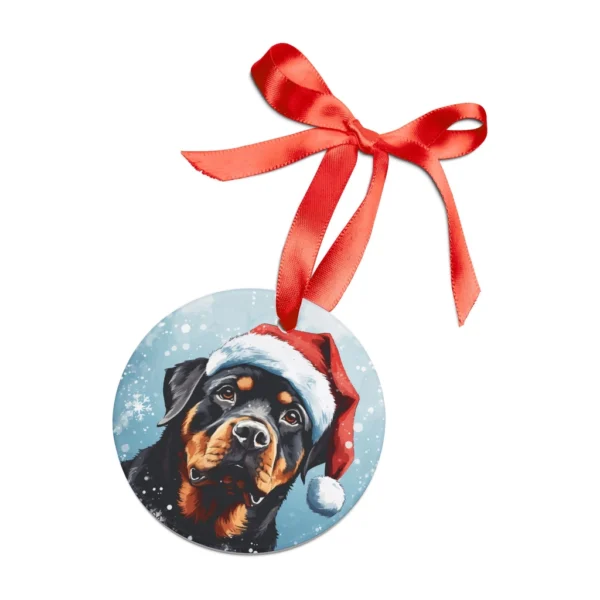 Rottweiler Christmas ornament with red ribbon