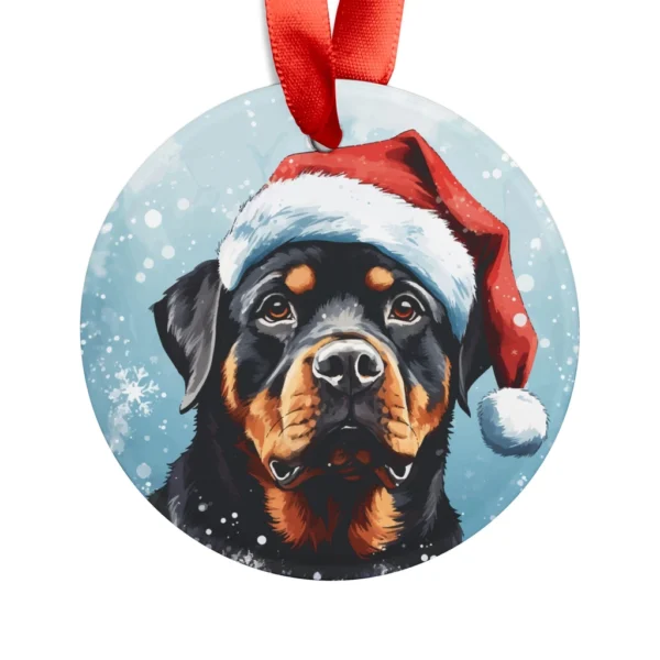 Rottweiler Christmas ornament with Santa hat.