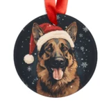 German Shepherd Christmas ornament with Santa hat