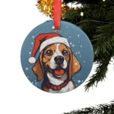 Christmas ornament with dog in Santa hat