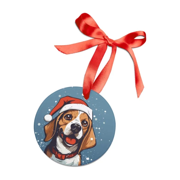 Christmas ornament with dog in Santa hat