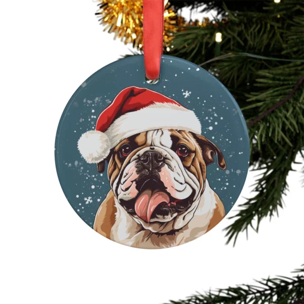 Christmas bulldog ornament on tree