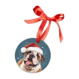 Christmas ornament with bulldog in Santa hat