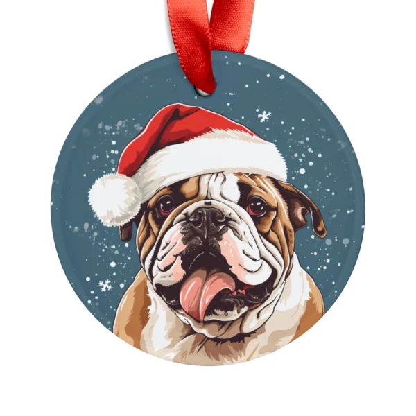 Bulldog with Santa hat Christmas ornament