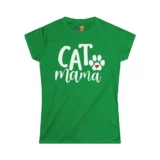 Green t-shirt with 'Cat Mama' design