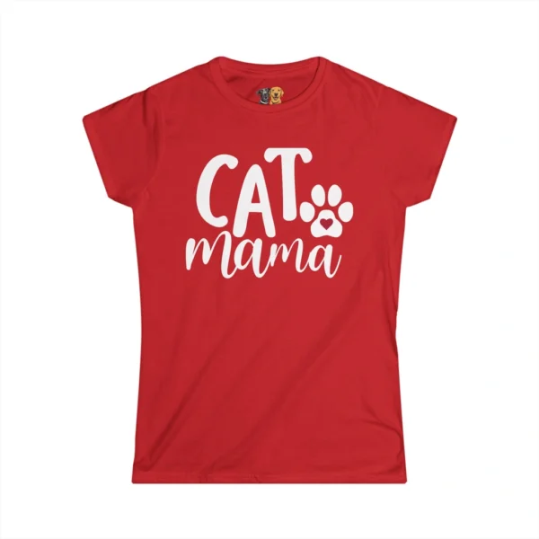 Red Cat Mama t-shirt with paw print design