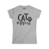 Gray 'Cat Mama' t-shirt with paw print design.