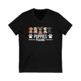 Black T-shirt with puppies please graphic