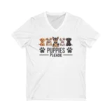 White T-shirt with puppies please graphic