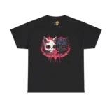 Black t-shirt with cat skull design